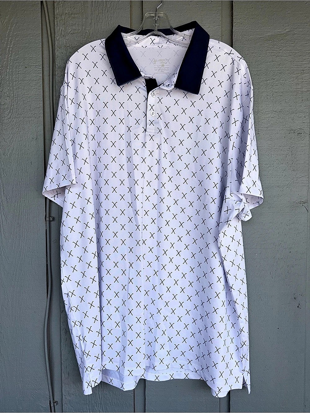 Liberty Pro Men's Geometric Polo White & Blue Size XXL Like New